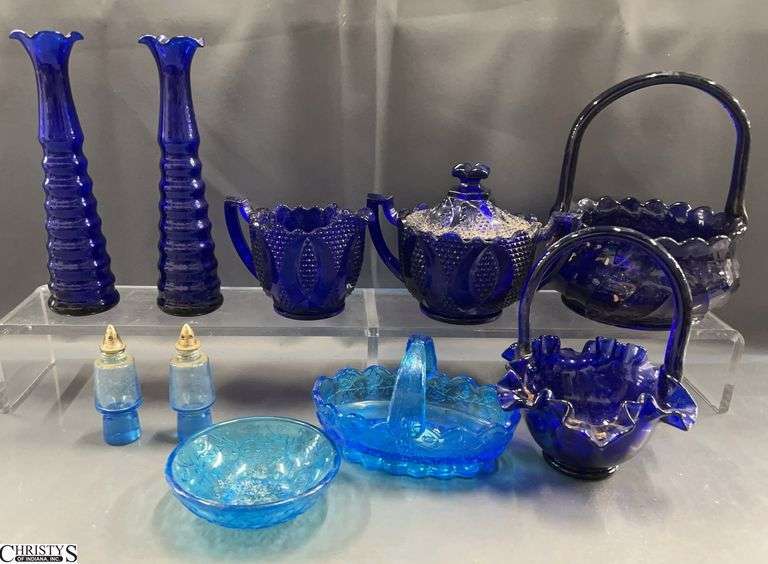 10pcs Blue and Cobalt Glass Tallest 9" image