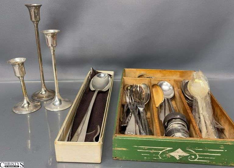 Assorted Silverplate Flatware Pcs - 8" of largest piece image