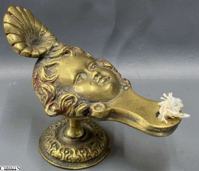 Victorian Style Cast Brass Figural Table Oil Lamp - 7" x 5" image