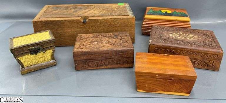 6 Wooden Trinket Storage Boxes - 12" of largest image