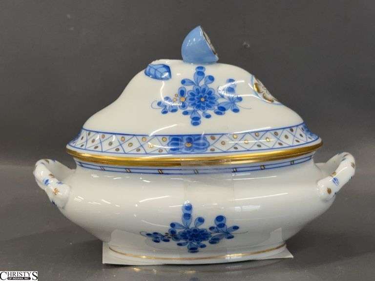 Herend Blue Fishnet Trinket Dish 5"x4" Tall image