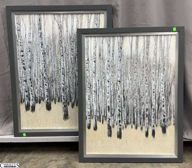 Pair of Birch Theme Tree Prints on Boards 28x35" image