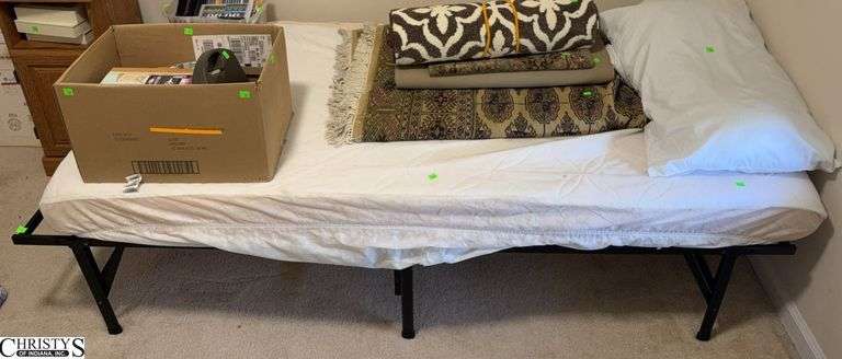 Twin Mattress with Metal Frame *Rugs, Boxed Lots NOT INCLUDED - 37" x 74" x 18" image