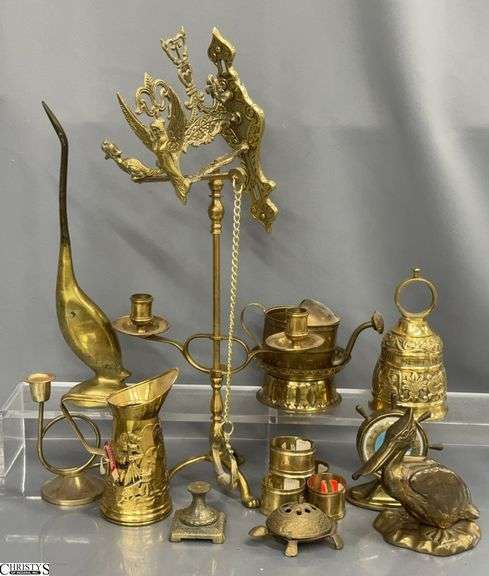Brass Items: Wall Mount Bell, Watering Can, Animal Figurines, image