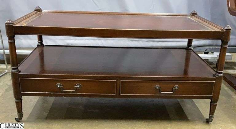 Leather Top Mahogany Coffee Table - 37" x 22" x 18" image