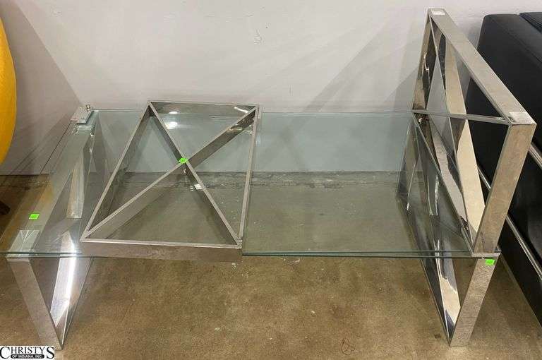 2 Glass and Chrome Coffee Tables 46x23x15", Has Bolt Missing image