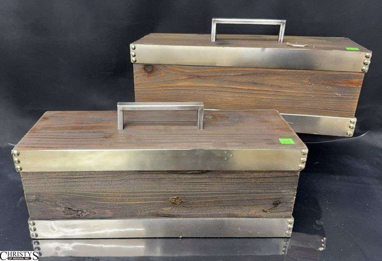 2 Uttermost Wooden Metal Accent Storage Boxes - 18" x 6.5" x 7" of each image
