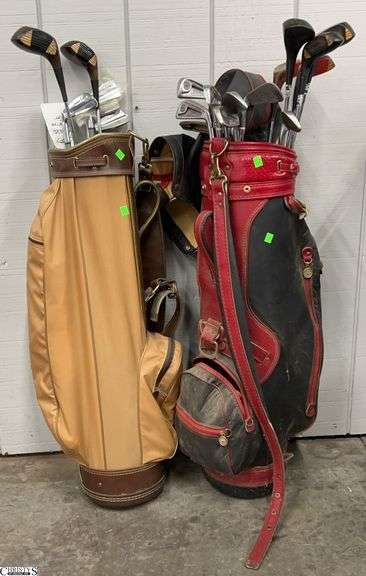 2 Vintage Golf Bags with Clubs image