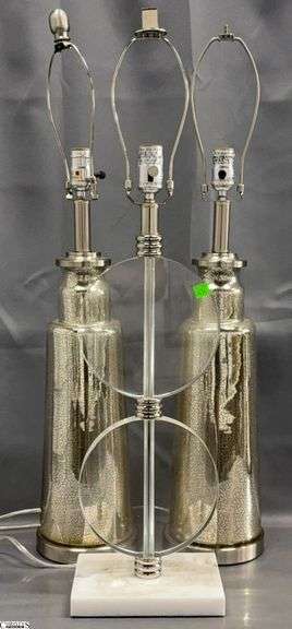3 Modern Metallic Mercury Glass Style and Acrylic Table Lamps Tallest 33" image