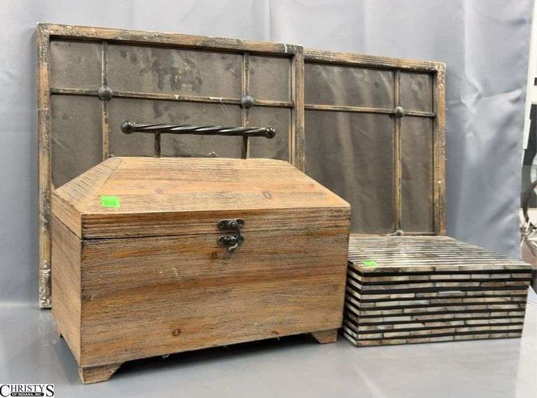 2 Uttermost Small Mirrors, 2 Decorative Tabletop Boxes - 19" x 19" of each mirror - some scuffing to frames image