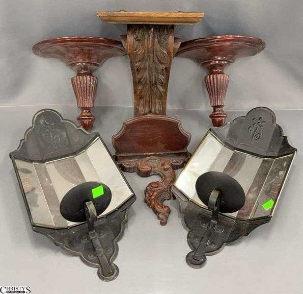 Metal Mirrored Candle Sconces, Wood Shelves image