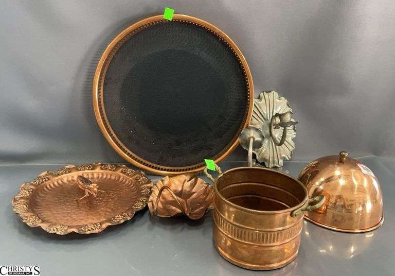 Copper Items, Sconces, Tray, Grasshopper, Dish, and Bucket, Tray Largest 12" image