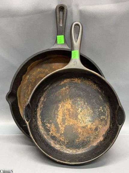 2 Cast Iron Skillets - Wagner Ware and Other - 10" of largest image