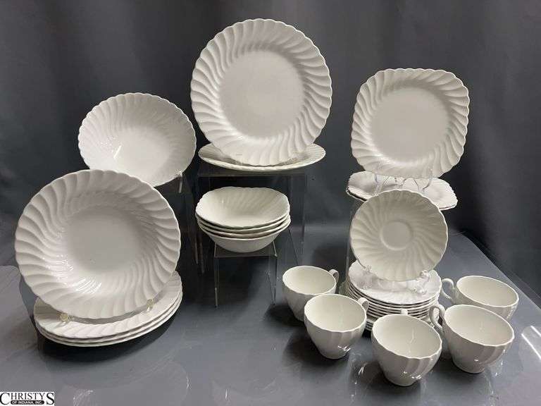 Johnson and Bros White Swirl Dishes, 31pcs image