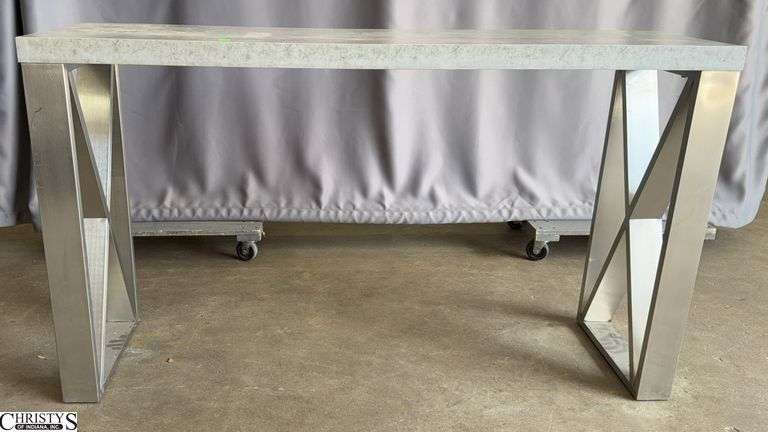 Modern Console Table, Metal Legs Faux Stone Look Top 55x15x32" Tall image