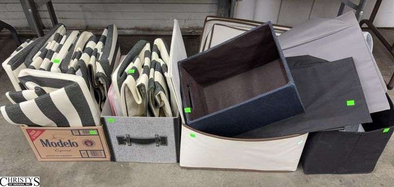 Large Grouping Fabric Storage Bins - Some wear - 18" x 15" approx of largest - may not include all pieces image
