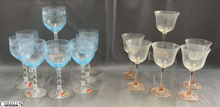 14 Blue Fostoria "Serenity"  and Vintage Pink Stems 7.5" image