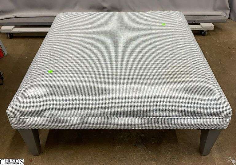 Blue and White Houndstooth Print Oversize Ottoman 42x42x18" image
