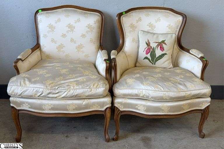 2 Meyer, Gunter, & Martini French Style Upholstered Armchairs - 28" x 34" - 17" seat of largest image