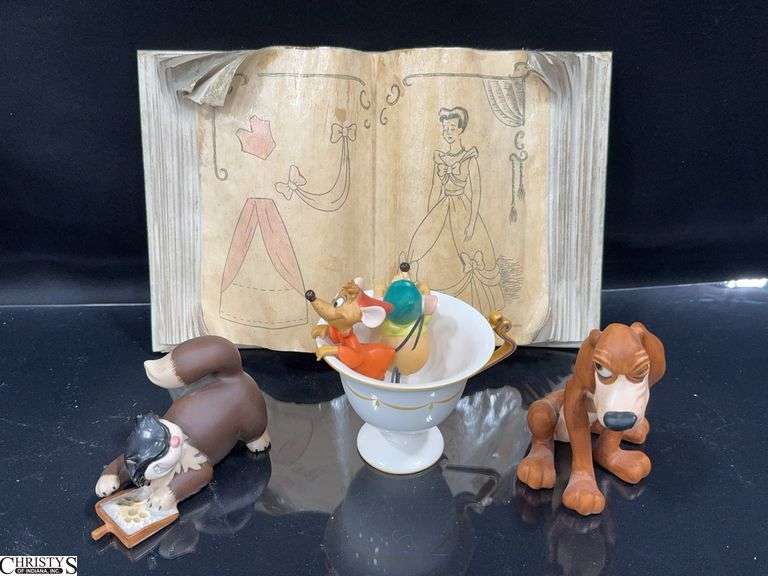 4 Walt Disney Classics Collection Sculptures from Cinderella in Box.  Includes Lucifer "Meany, Sneaky, Roose-A-Fee", Bruno "Just Learn to Like Cats" ,  Gus & Jaq "Tea for Two" and "Cinderella's Sewing Book" image