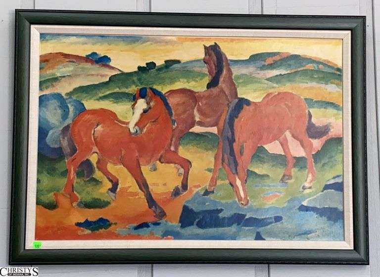 "The Red Horses" Print on Board After Franz Marc - 36" x 25.5" image