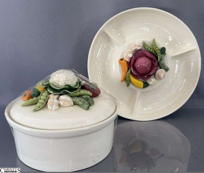 Ceramic Vegetable Motif Dish and Covered Casserole image