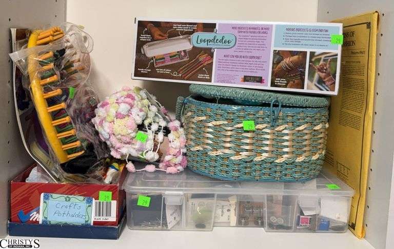 Knitting/Sewing Supplies - Loopdedoo, Knifty Knitter II, Sewing Basket, Small Plastic Organizer with Notions image