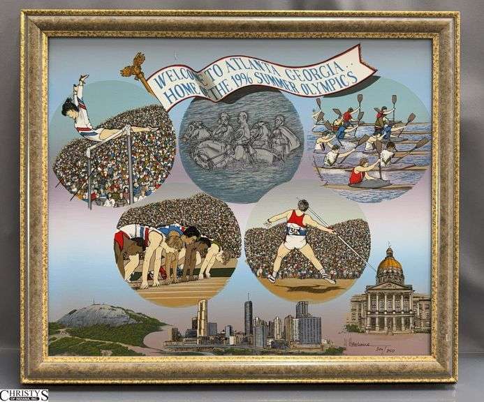 H Hargrove Signed and Numbered 1996 Atlanta Summer Olympics, 23x23" image