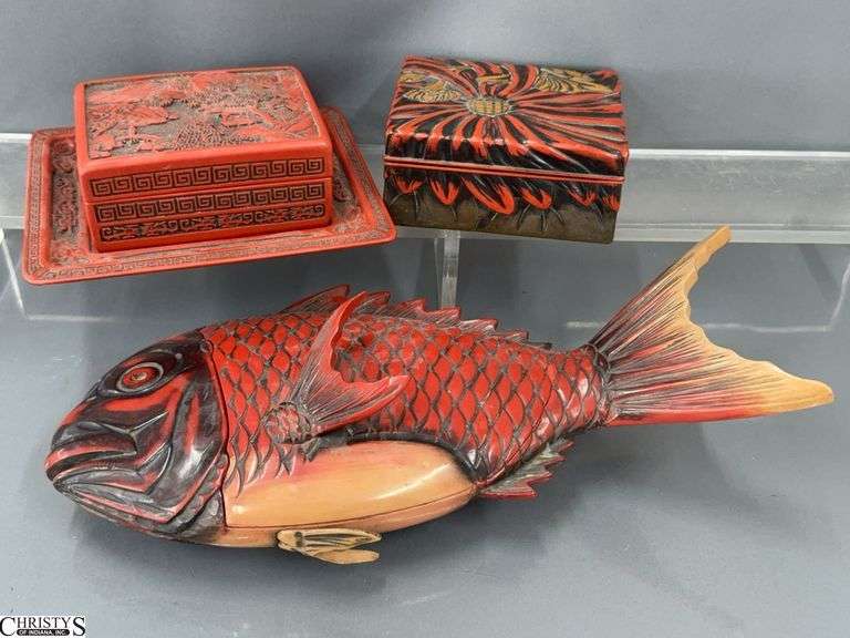 Chinese Fish Storage Box, and Other Trinket or Jewelry Boxes Largest 15.5x8.5" image