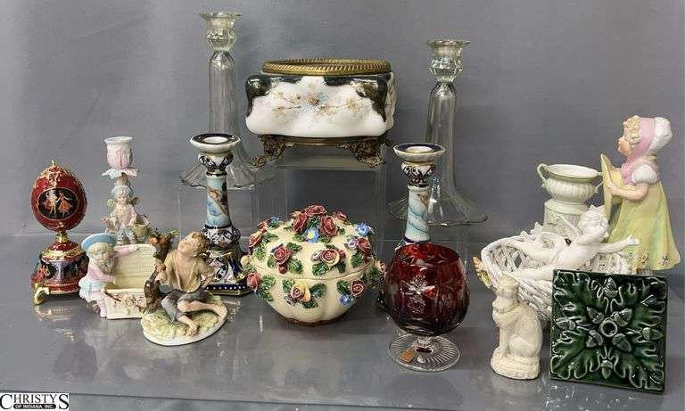Assorted Figurines, Candlesticks, Music Boxes - 9" of tallest image