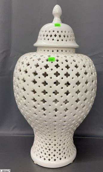 White Pierced Ginger Jar - 23" - has visible crack on one side image
