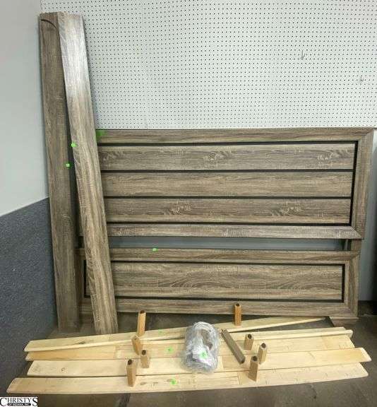 Farmhouse Slat Grey Finish, King Size Bedframe, Some Scratches, Headboard 80"x53" Tall image