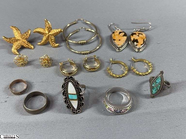 6 Pair of Earrings and 5 Rings.  1 "Baby" Ring image