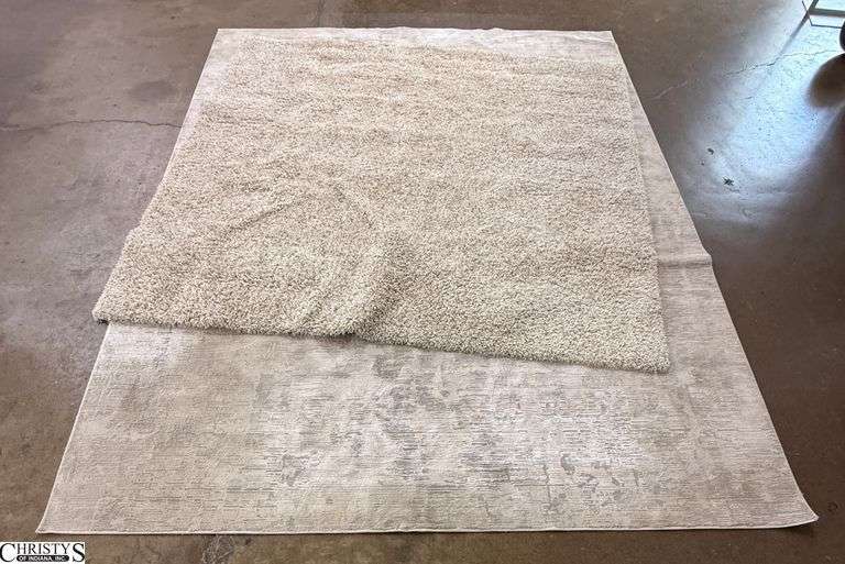 Cream and Grey Area Rug 106"x142" Needs Cleaned, Shag Style Rug 96x96" image