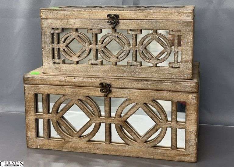 2 Mercana Mirrored Decorative Storage Boxes - 16" x 9.5" x 7" of largest image