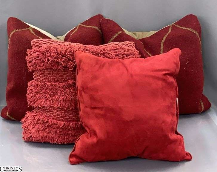 4 Wine Red Colors Throw Pillows, Largest 20" image
