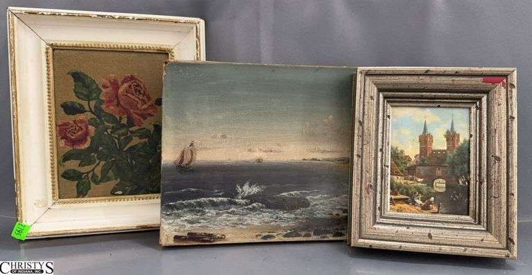 3pcs Small Paintings, Some Wear and Age to Them, Largest 12x9" image