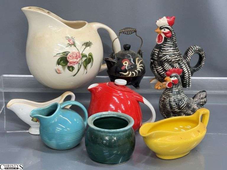 Halls Tea Pot, Gravy Boat, Chicken Salt Paper Cream and Sugar. Tallest 7" Tall image