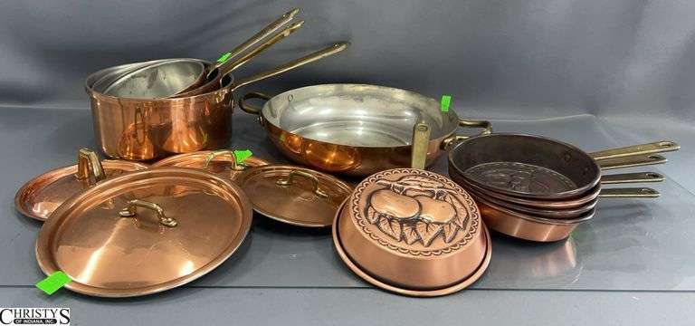 Made In Portugal Copper Pots, Largest 9.5" Missing Lid, Fruit Design Mini Pans image