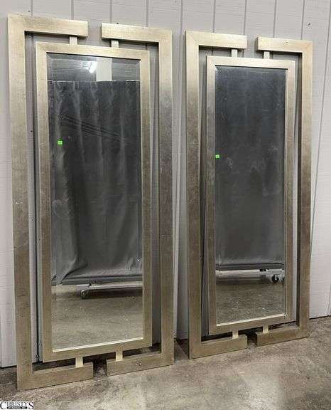 Pair of Uttermost Soft Metallic Wall Mirrors, Have Dents and Scratches 34x75" image