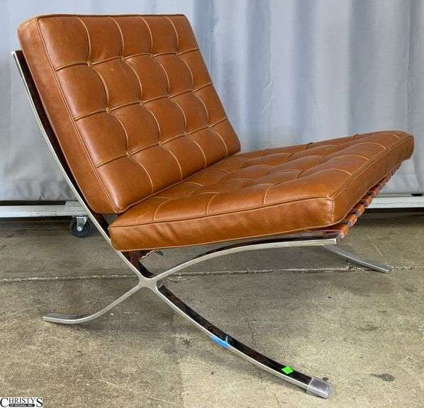 1970's Barcelona Inspired Cognac Chair, 30x32x30" image