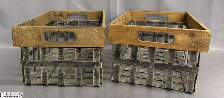 2 Mercana Farmhouse Style Metal Storage Baskets - 11" x 16.5" x 7.5" of each image