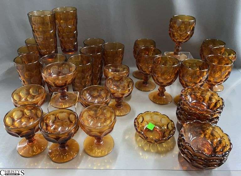 Imperial Dark Amber Glasses and Berry Bowls - 6" of tallest - Approx 32 pcs image
