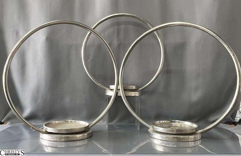 3 Dimond Home Silver Tone Hoop Candle Holders - 19" of tallest image