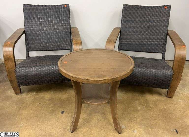 Studio by Brown Jordan Woven Adirondack Style Metal Frame Chairs and Metal Side Table, 3pcs - 28" x 31" - 13" seat image
