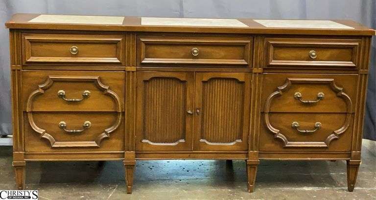 Neo Classical Style Stone Accent Vintage 9 Drawer Dresser - 72" x 18" x 33" image