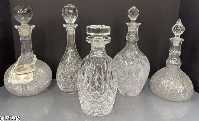 5 Decanters With Stoppers Tallest 11.5" image