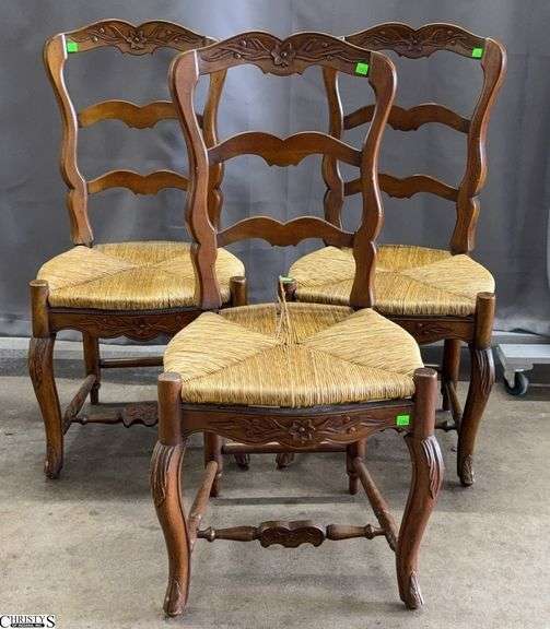 3 French Style Rush Seat Chairs - 38" x 18" seat of each image