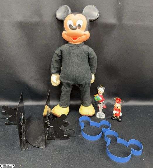 Mickey Mouse Bookends, Mickey Mouse Cookie Cutters, Goebel Mickey Mouse Figurine and a 19" "Marching Mickey Mouse" Doll image