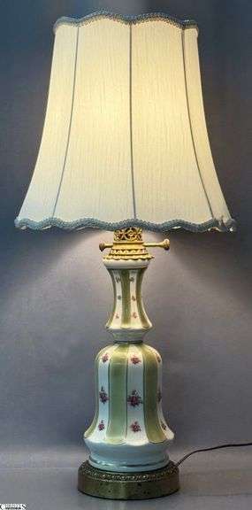 Vintage Porcelain Striped and Floral Table Lamp - 30" T image
